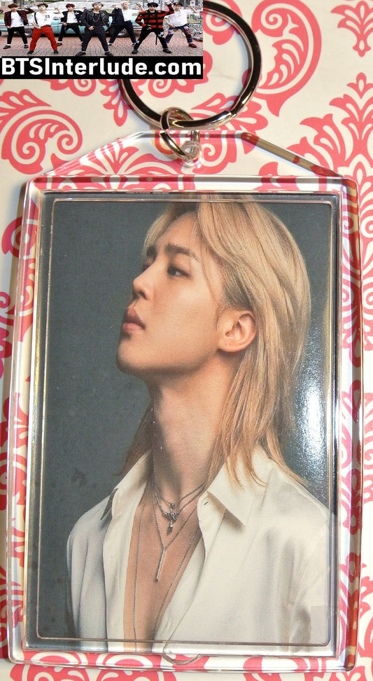 BTS KEYCHAIN PARK JIMIN 박지민 LONG BLOND HAIR WHITE SHIRT PROFILE BLUE FEATHERS LARGE SNAP KEYRING KEY CHAIN RING
