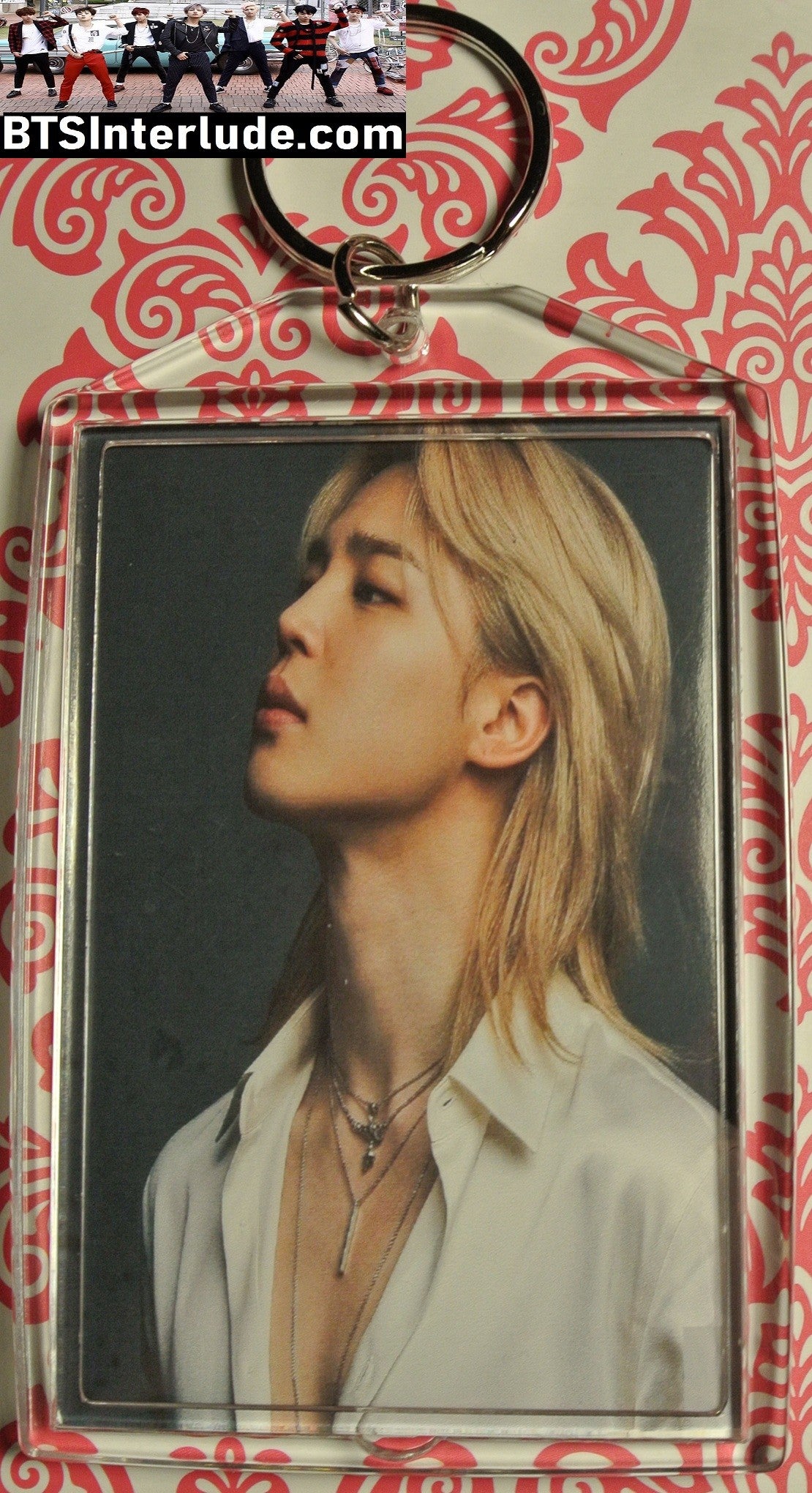 BTS KEYCHAIN PARK JIMIN 박지민 LONG BLOND HAIR WHITE SHIRT PROFILE BLUE FEATHERS LARGE SNAP KEYRING KEY CHAIN RING