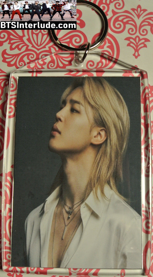 BTS KEYCHAIN PARK JIMIN 박지민 LONG BLOND HAIR WHITE SHIRT PROFILE ARIRANG BLOND PRINCE LARGE SNAP KEYRING KEY CHAIN RING