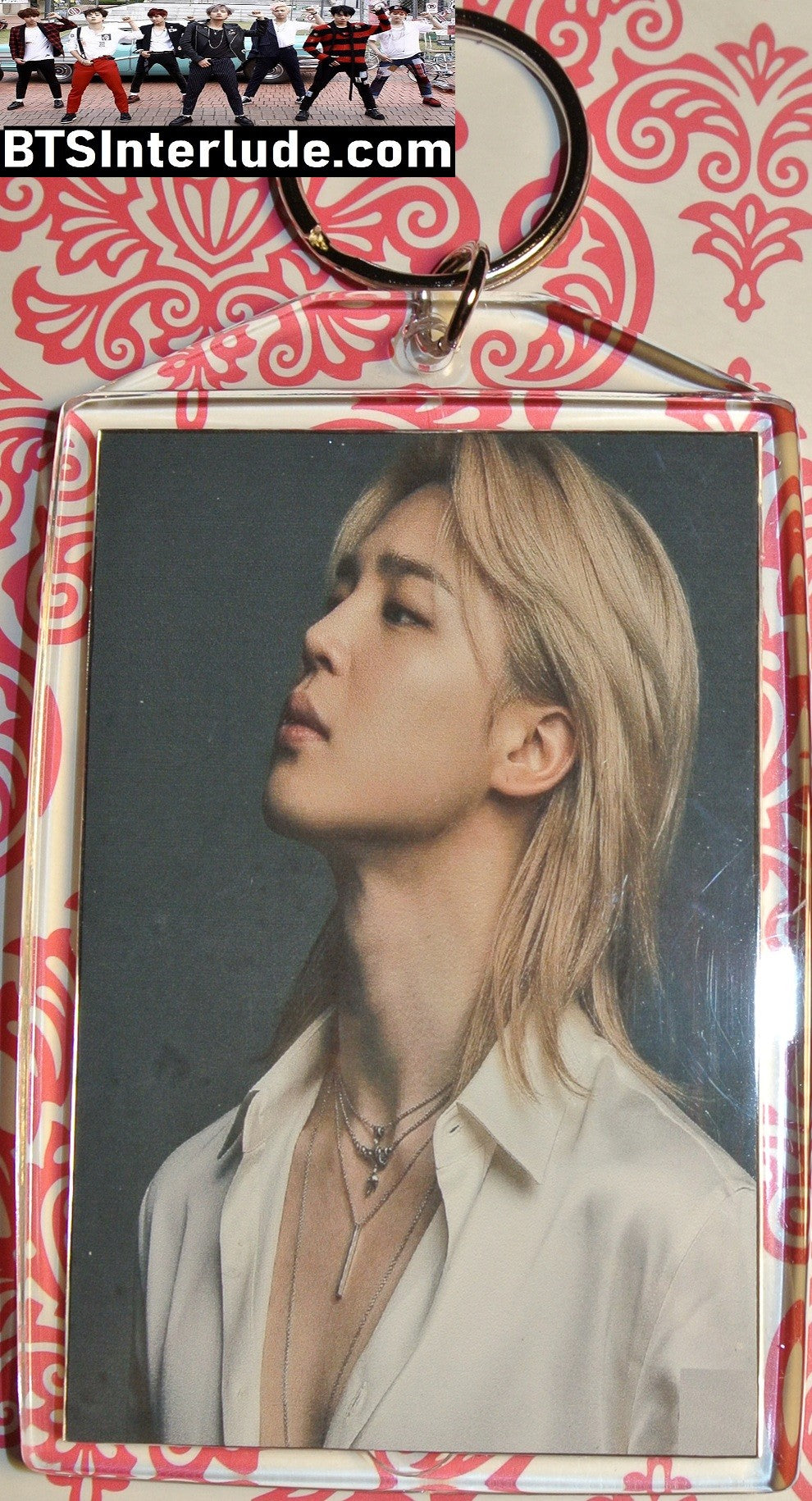 BTS KEYCHAIN PARK JIMIN 박지민 LONG BLOND HAIR WHITE SHIRT PROFILE ARIRANG BLOND PRINCE LARGE SNAP KEYRING KEY CHAIN RING