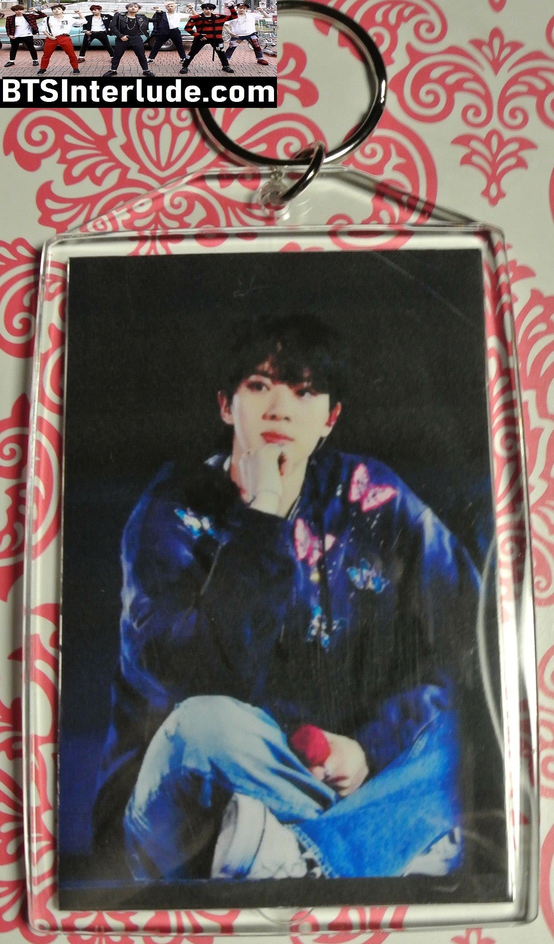 BTS KEYCHAIN ACRYLIC JIN KIM SEOKJIN 김석진 ARIRANG ENDING TAN JACKET LARGE SNAP KEYRING KEY CHAIN RING LIMITED EDITION