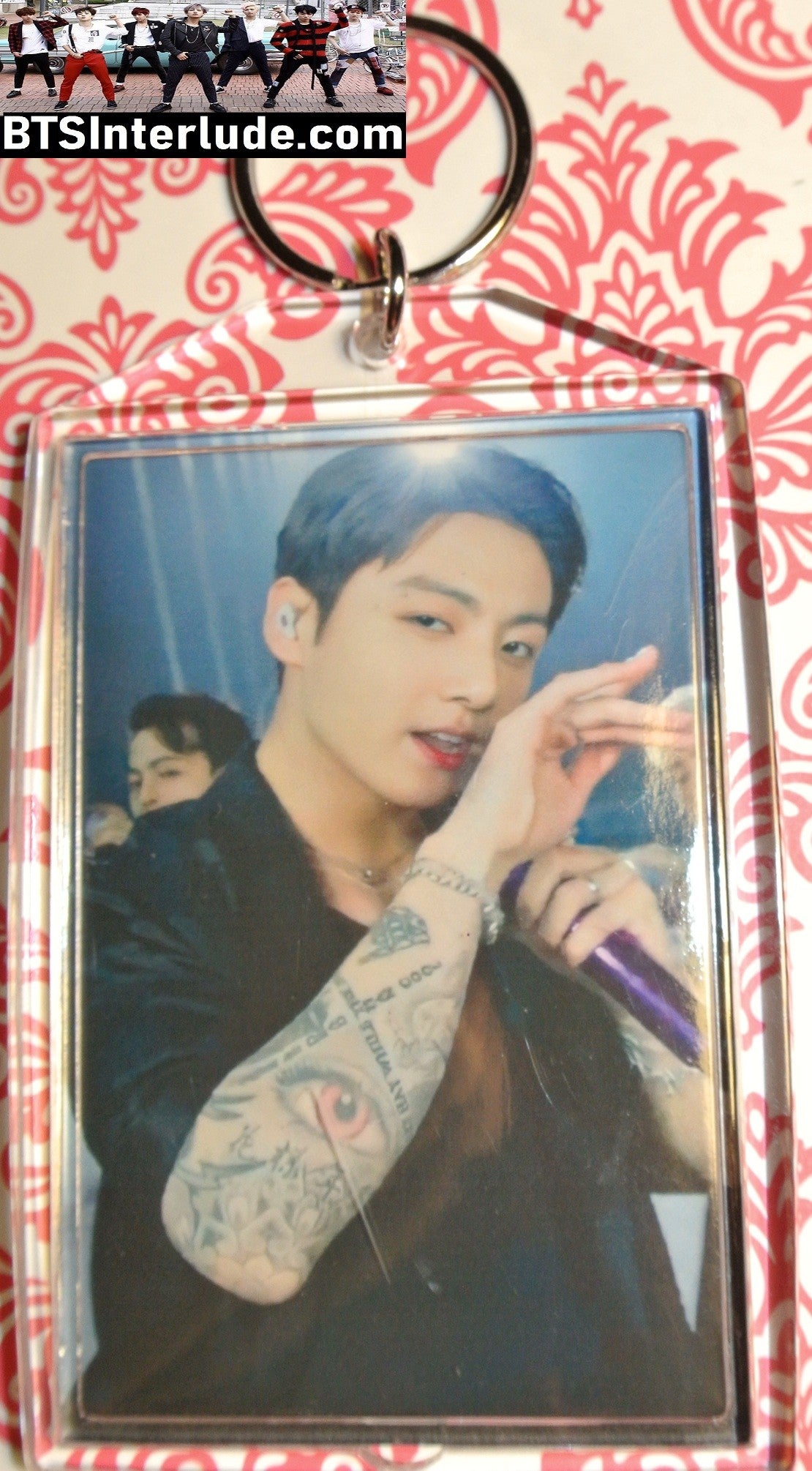 BTS KEYCHAIN ACRYLIC JEON JUNGKOOK 전정국 NAVY SHIRT HAND ON CHIN BUTTER FALLON BRIDGE LARGE SNAP KEYRING KEY CHAIN RING