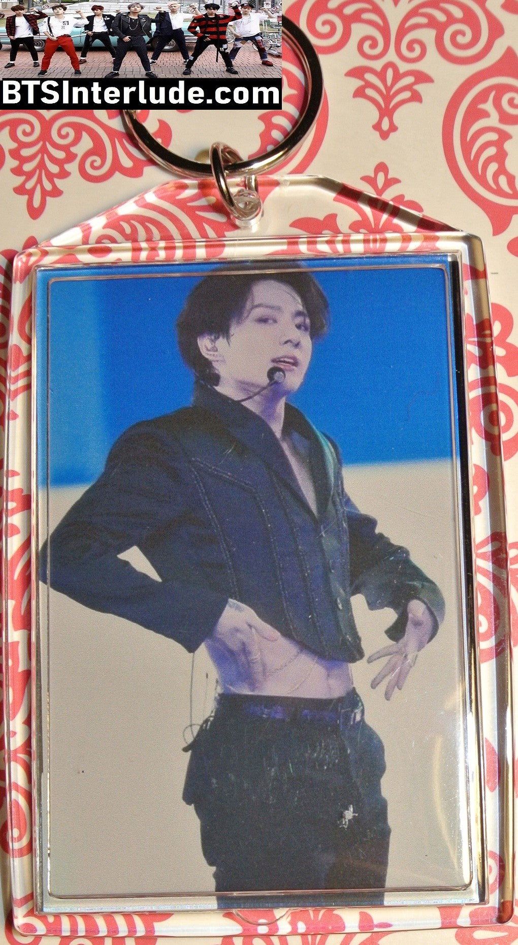 BTS KEYCHAIN ACRYLIC JEON JUNGKOOK 전정국 PTD PERMISSION TO DANCE CONCERT BLACK JACKET TUMMY LARGE SNAP KEYRING KEY CHAIN RING