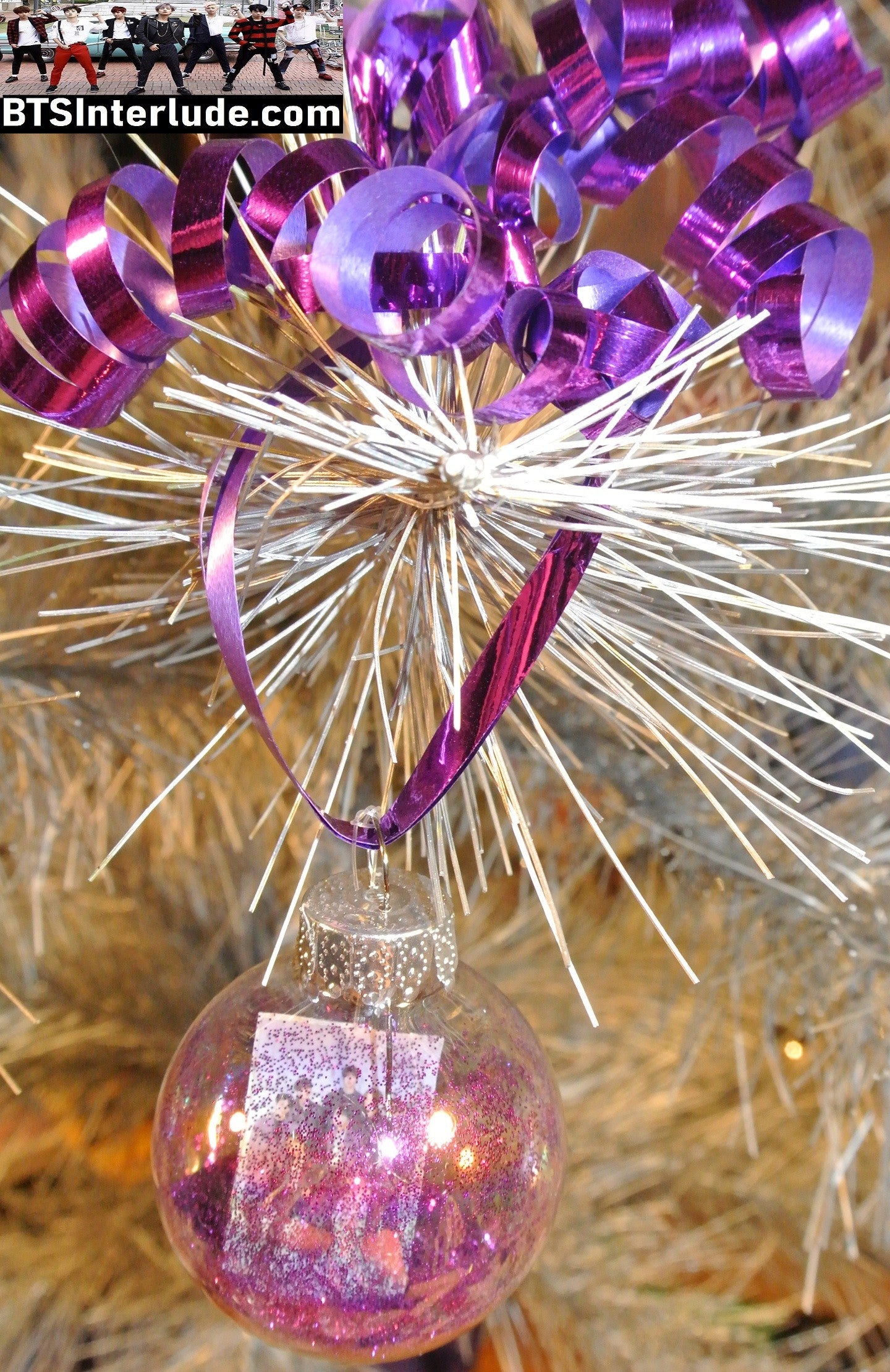 BTS CHRISTMAS ORNAMENT GLASS 1.75 INCH GROUP BANGTAN 방탄소년단 PURPLE GLITTER BLUE PURPLE JUNGKOOK V JIMIN RM J-HOPE SUGA JIN LIMITED EDITION