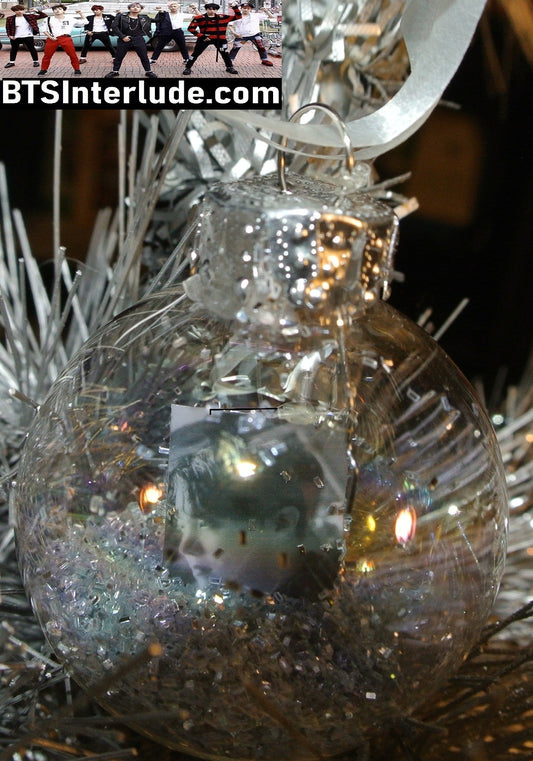 BTS CHRISTMAS ORNAMENT GLASS 1.75 INCH J-HOPE JUNG HOSEOK 정호석 SILVER GLITTER LIFE GOES ON PROFIE FILA PROFILE LIMITED EDITION
