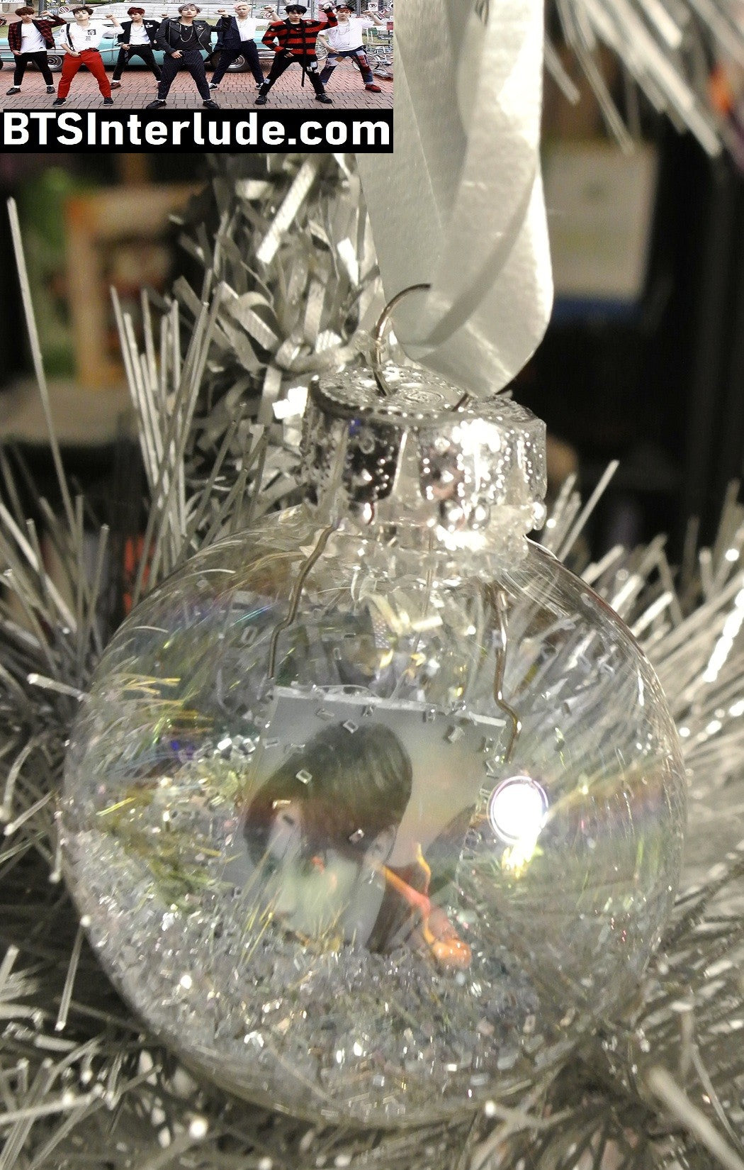 BTS CHRISTMAS ORNAMENT GLASS 1.75 INCH J-HOPE JUNG HOSEOK 정호석 SILVER GLITTER LIFE GOES ON PROFIE FILA PROFILE LIMITED EDITION