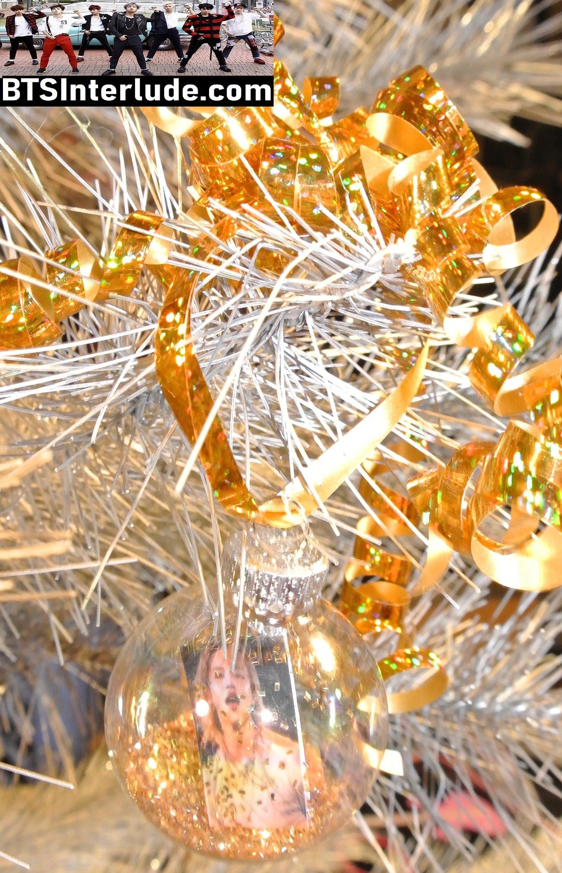 BTS CHRISTMAS ORNAMENT GLASS 1.75 INCH PARK JIMIN 박지민 GOLD GLITTER ARIRANG TAN SHIRT BLOND PRINCE LIMITED EDITION