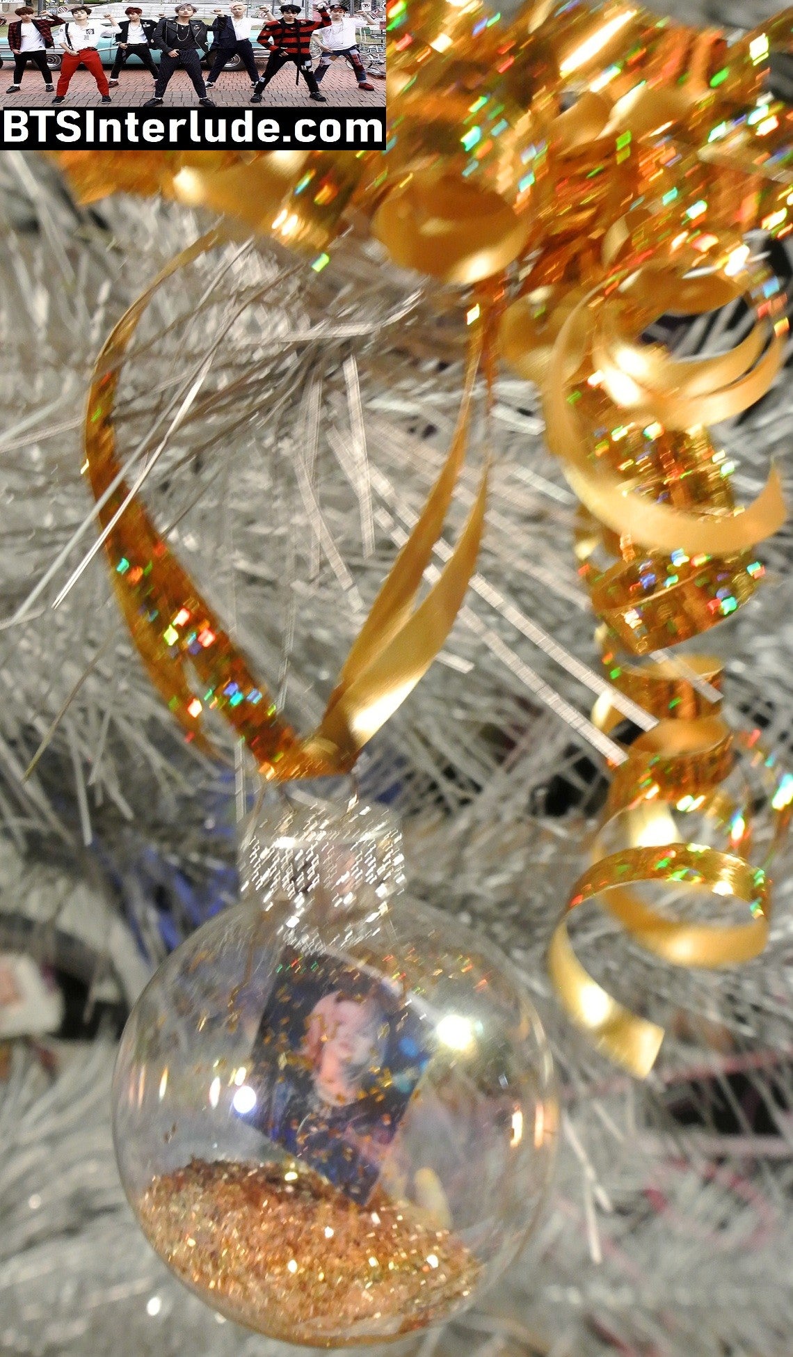 BTS CHRISTMAS ORNAMENT GLASS 1.75 INCH PARK JIMIN 박지민 GOLD GLITTER ARIRANG TAN SHIRT BLOND PRINCE LIMITED EDITION