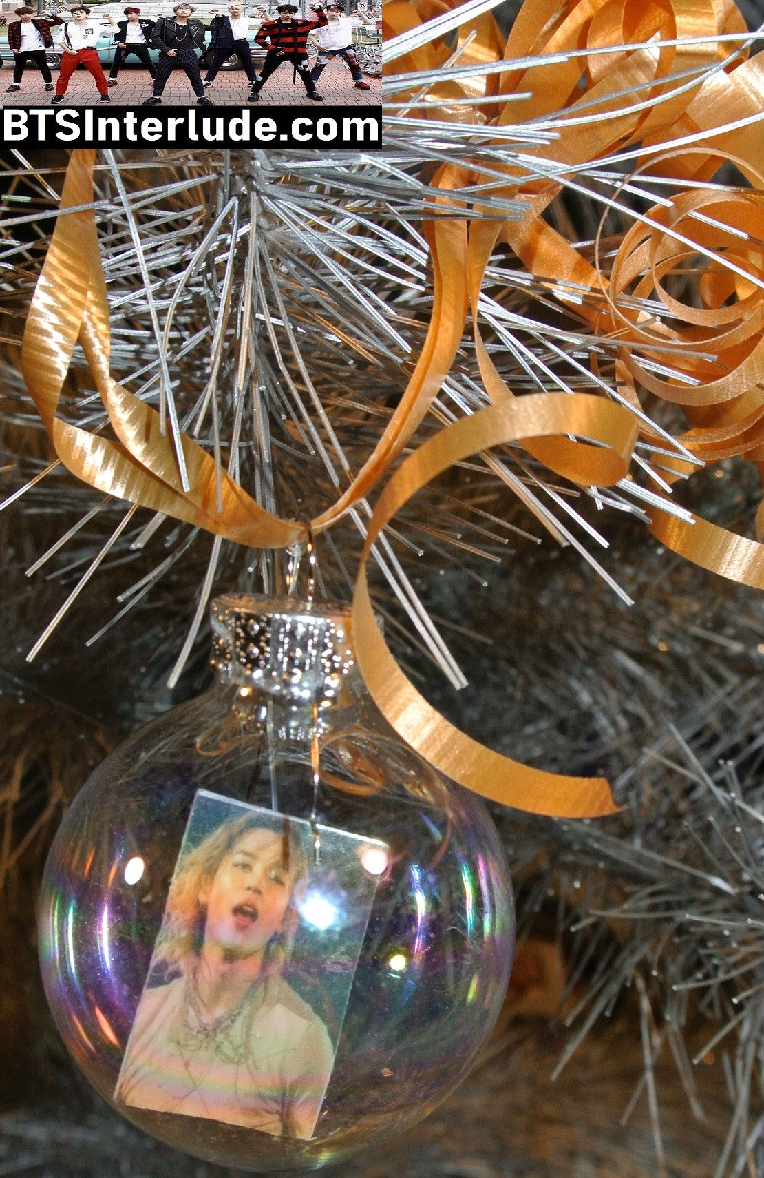 BTS CHRISTMAS ORNAMENT GLASS 1.75 INCH PARK JIMIN 박지민 ARIRANG TAN SHIRT BLOND PRINCE LIMITED EDITION