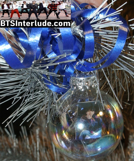 BTS CHRISTMAS ORNAMENT GLASS 1.75 INCH JIN KIM SEOKJIN 김석진 ARIRANG ENDING TAN JACKET LIMITED EDITION