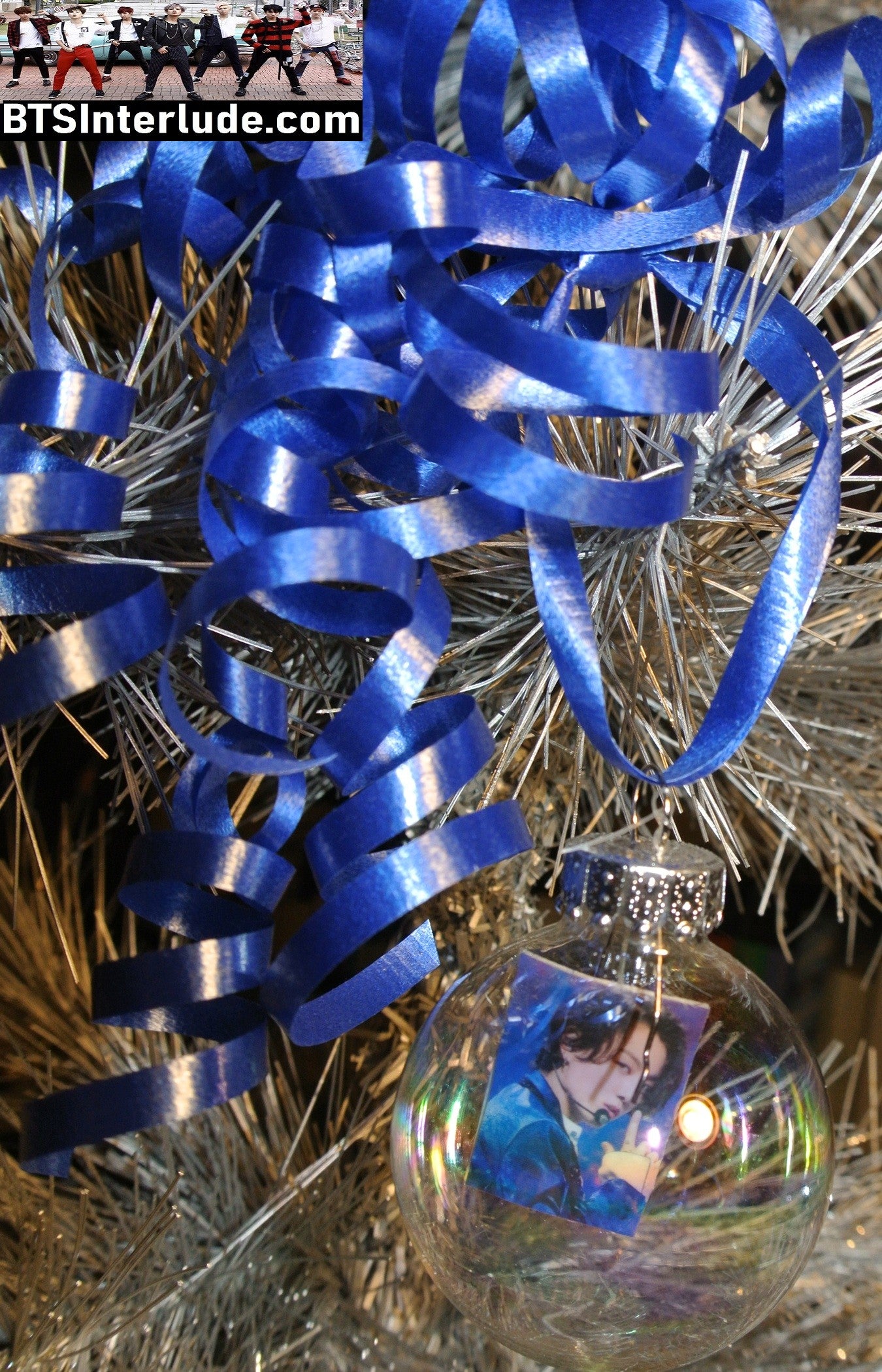BTS CHRISTMAS ORNAMENT GLASS 1.75 INCH JEON JUNGKOOK 전정국 BLUE VELVET JACKET HAND ON CHIN TATTOO LIMITED EDITION