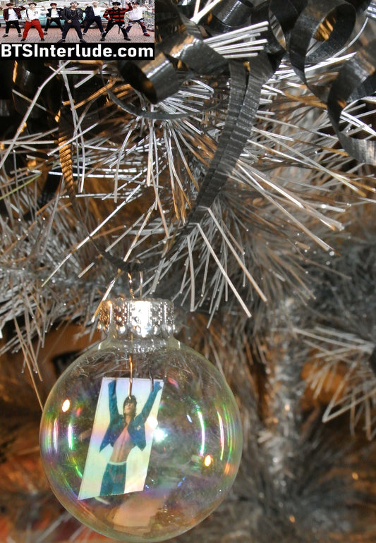 BTS CHRISTMAS ORNAMENT GLASS 1.75 INCH JEON JUNGKOOK 전정국 CK CALVIN KLEIN ARMS UP BLACK DENIM TIE LEAN LIMITED EDITION