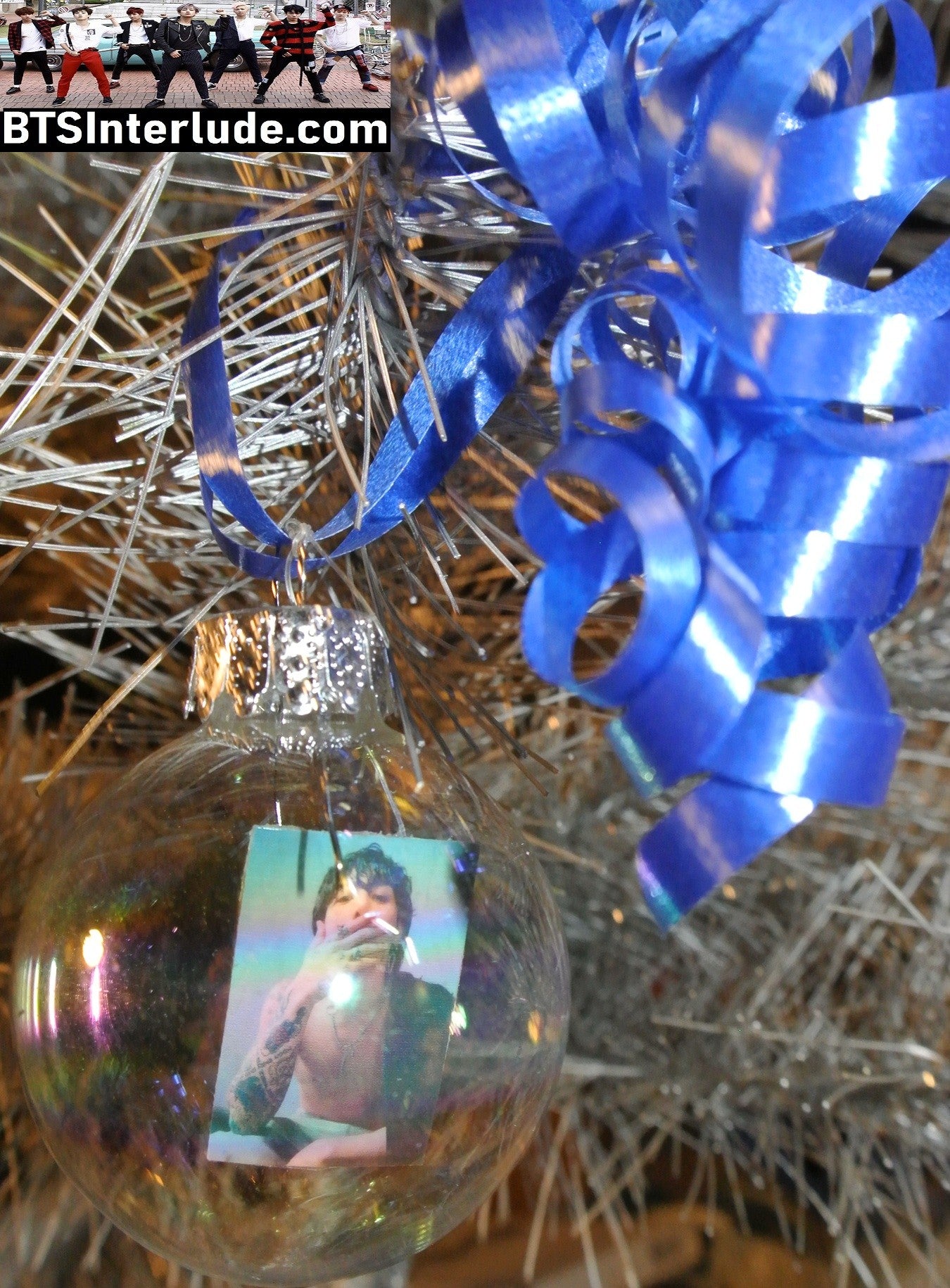 BTS CHRISTMAS ORNAMENT GLASS 1.75 INCH JEON JUNGKOOK 전정국 CK CALVIN KLEIN ARM UP JACKET HALF OFF TATTOO SLEEVE LIMITED EDITION