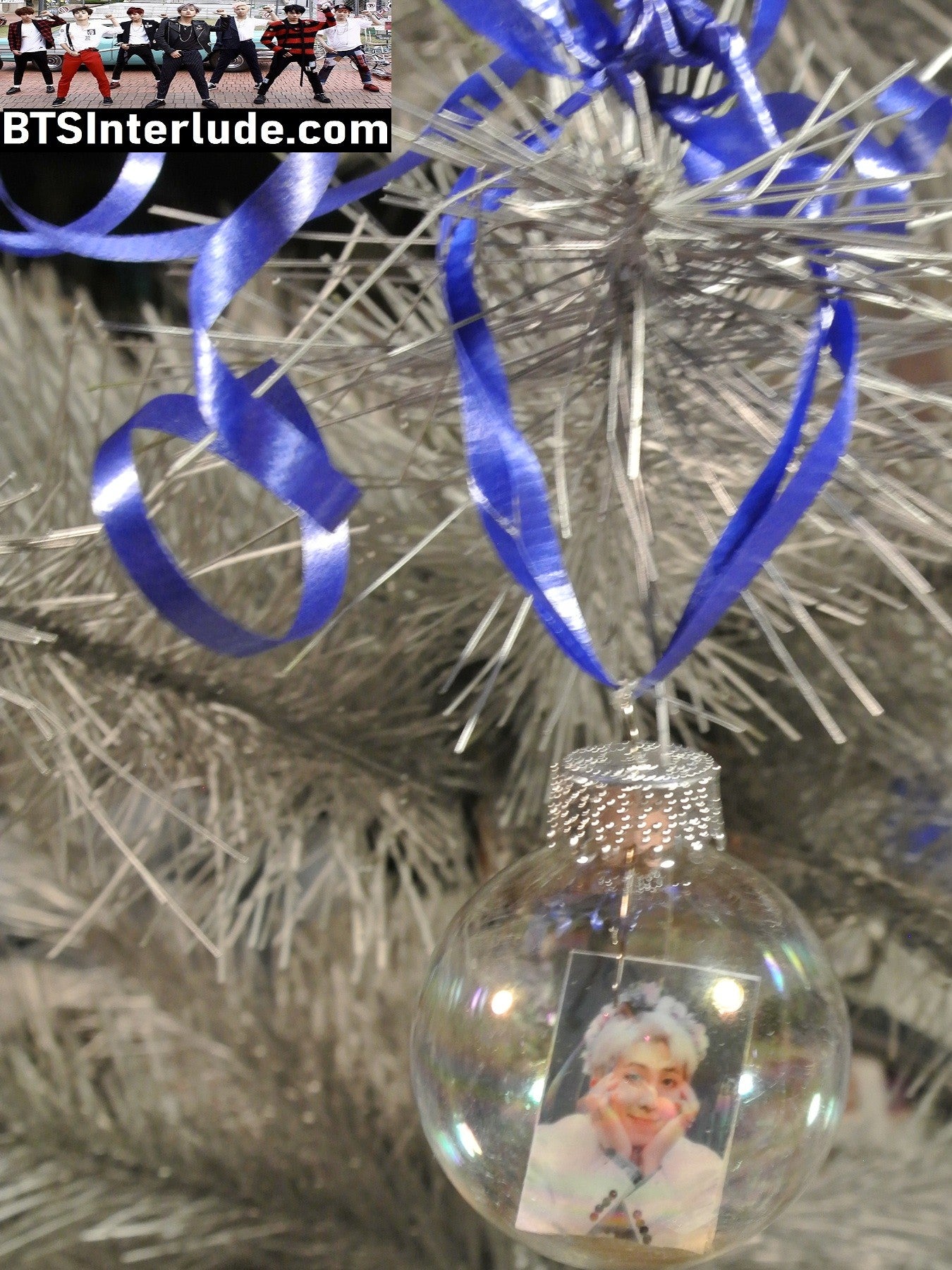 BTS CHRISTMAS ORNAMENT GLASS 1.75 INCH RM KIM NAMJOON 김남준 FLOWER TIARA LAVENDER HAIR LIMITED EDITION