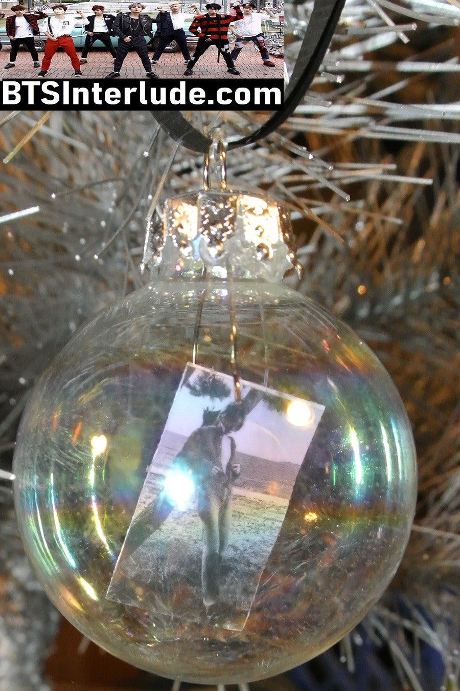 BTS CHRISTMAS ORNAMENT GLASS 1.75 INCH V KIM TAEHYUNG 김태형 HARPERS BAZZAR SKATEBOARD UNBUTTONING SWEATER LIMITED EDITION