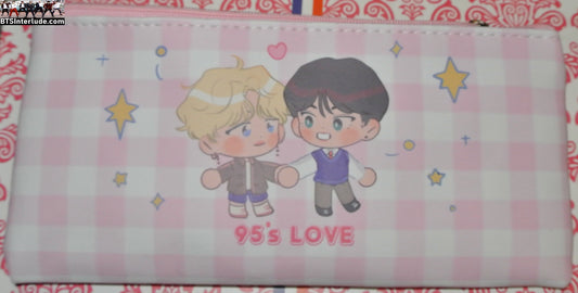 BTS BAG COSMETICS JEWELRY PENCIL PINK WHITE PLAID PARK JIMIN V KIM TAEHYUNG CHIBIS POUCH ZIPPER CLOSE TRAVEL