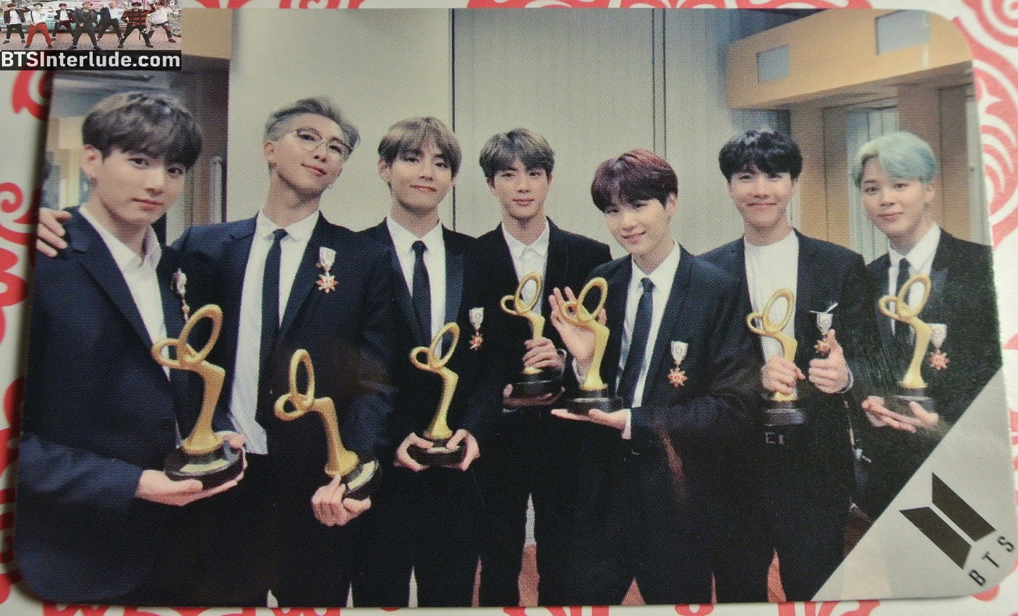BTS PHOTOCARD FANSITE GROUP BLACK SUITS GOLD AWARD JUNGKOOK V JIMIN RM J-HOPE SUGA JIN LIMITED EDITION