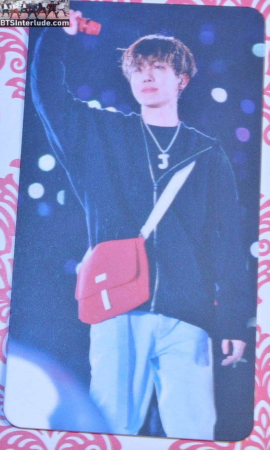 BTS PHOTOCARD FANSITE J-HOPE JUNG HOSEOK 정호석 HOBI RED BAG BLACK HOODIE FANSITE PHOTO CARD