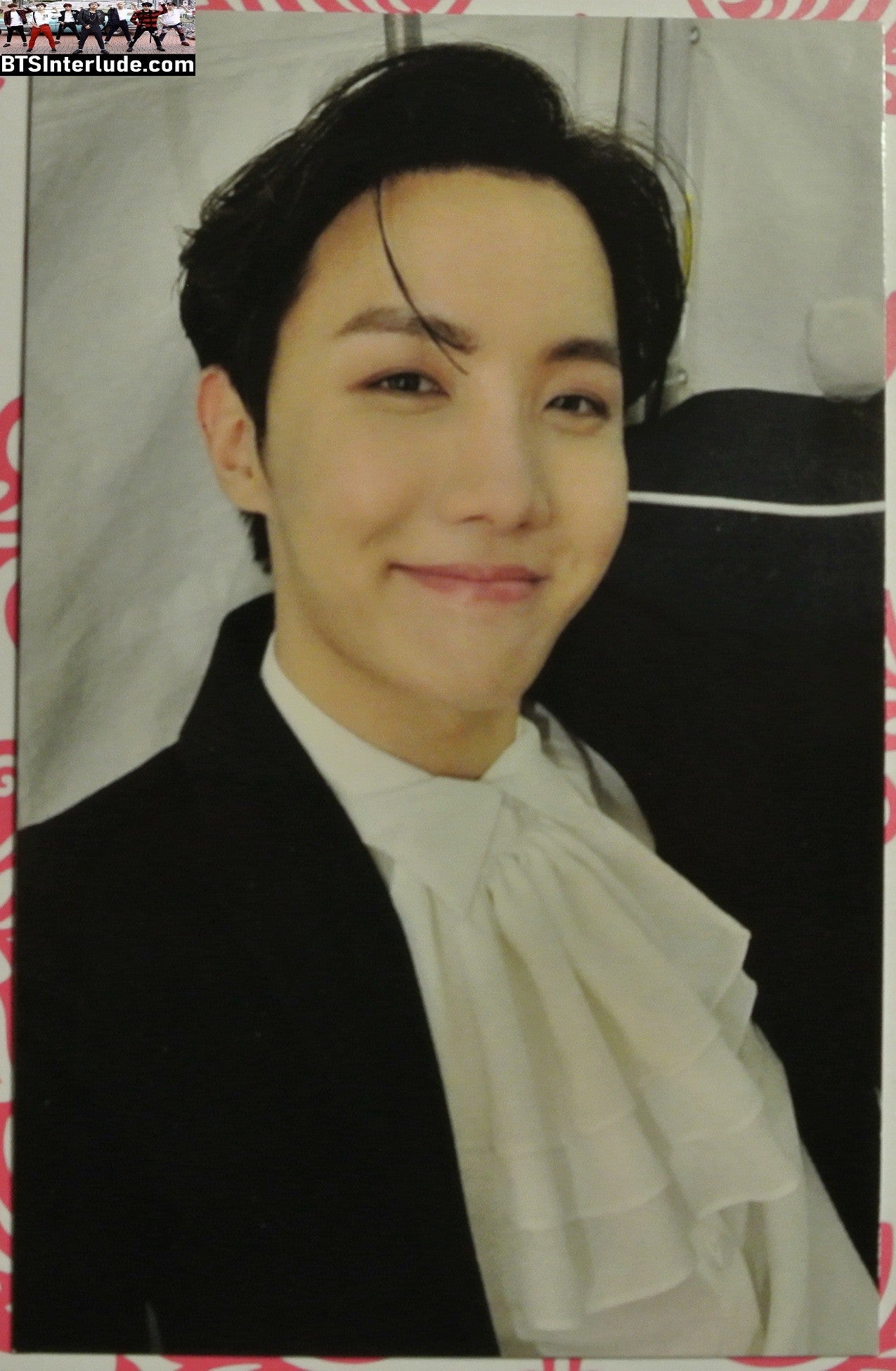 BTS PHOTOCARD FANSITE J-HOPE JUNG HOSEOK 정호석 HOBI BLACK JACKET WHITE RUFFLE SHIRT COMPOSER FANSITE PHOTO CARD