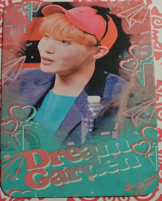 BTS PHOTOCARD FANSITE J-HOPE JUNG HOSEOK 정호석 HOBI DREAM GARDEN RED HAT ORANGE HAIR PHOTO CARD