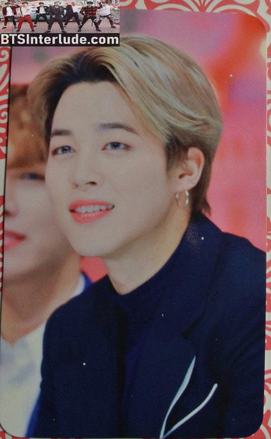 BTS PHOTOCARD FANSITE PARK JIMIN  박지민 BLOND HAIR BLACK JACKET PINK BACKGROUND PHOTO CARD
