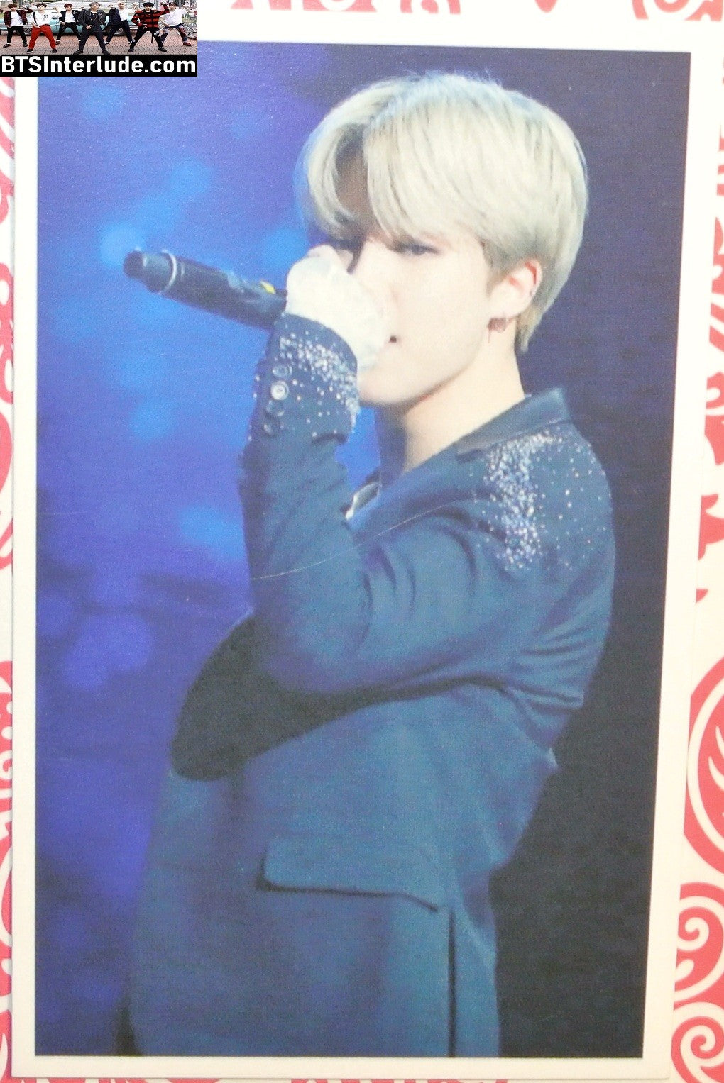 BTS PHOTOCARD FANSITE PARK JIMIN 박지민 BLOND HAIR BLACK JACKET MIC PC PHOTO CARD