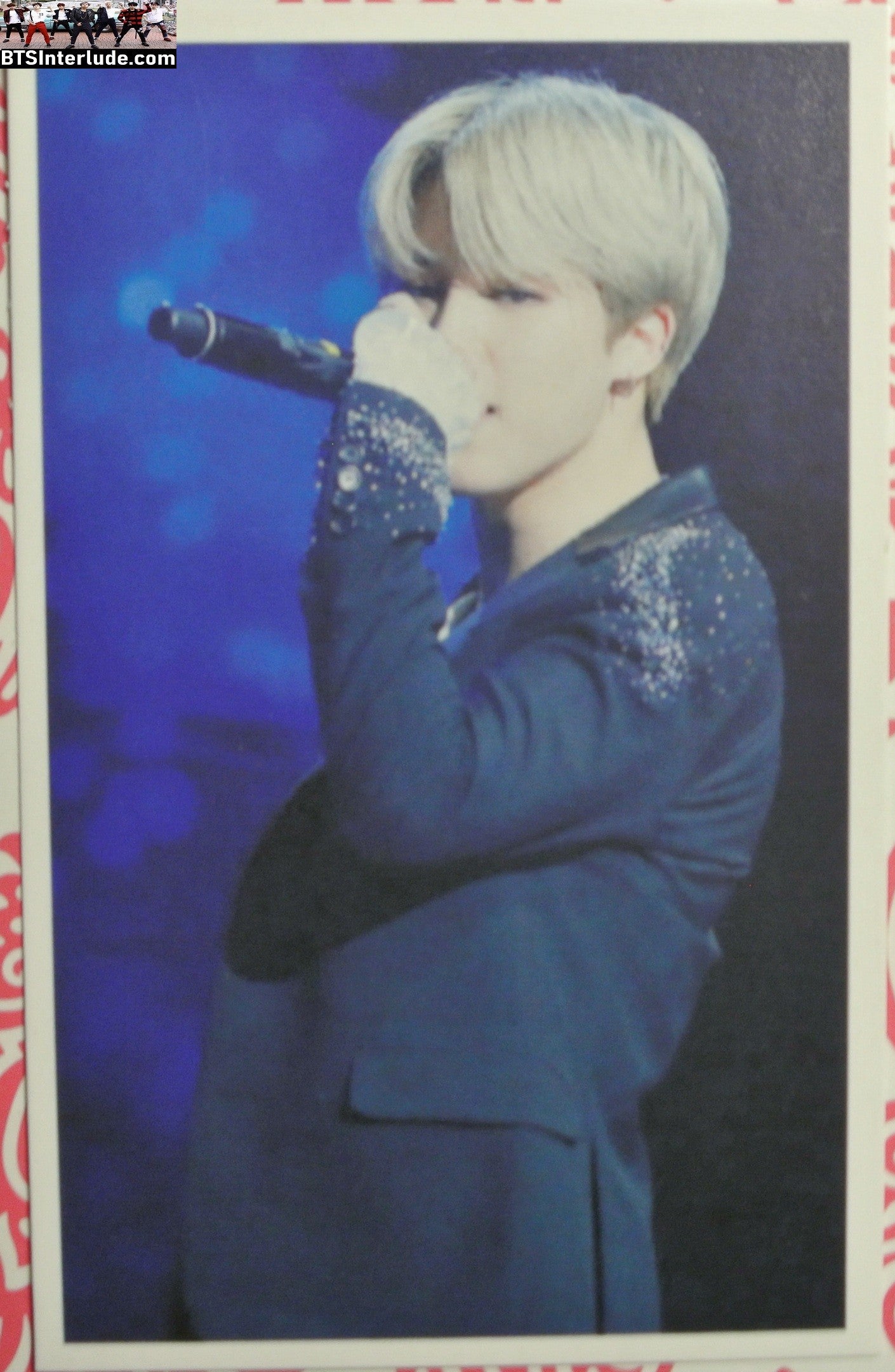 BTS PHOTOCARD FANSITE PARK JIMIN 박지민 BLOND HAIR BLACK JACKET MIC PC PHOTO CARD