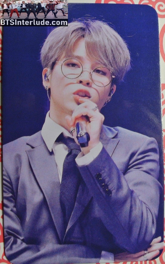BTS PHOTOCARD FANSITE PARK JIMIN  박지민 BLOND HAIR GREY SUIT GLASSES MIC PHOTO CARD