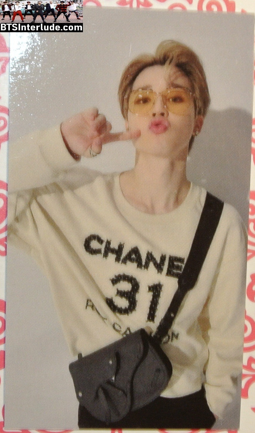 BTS PHOTOCARD FANSITE PARK JIMIN 박지민 BLOND HAIR GLASSES OVERALLS CHANEL PC PHOTO CARD