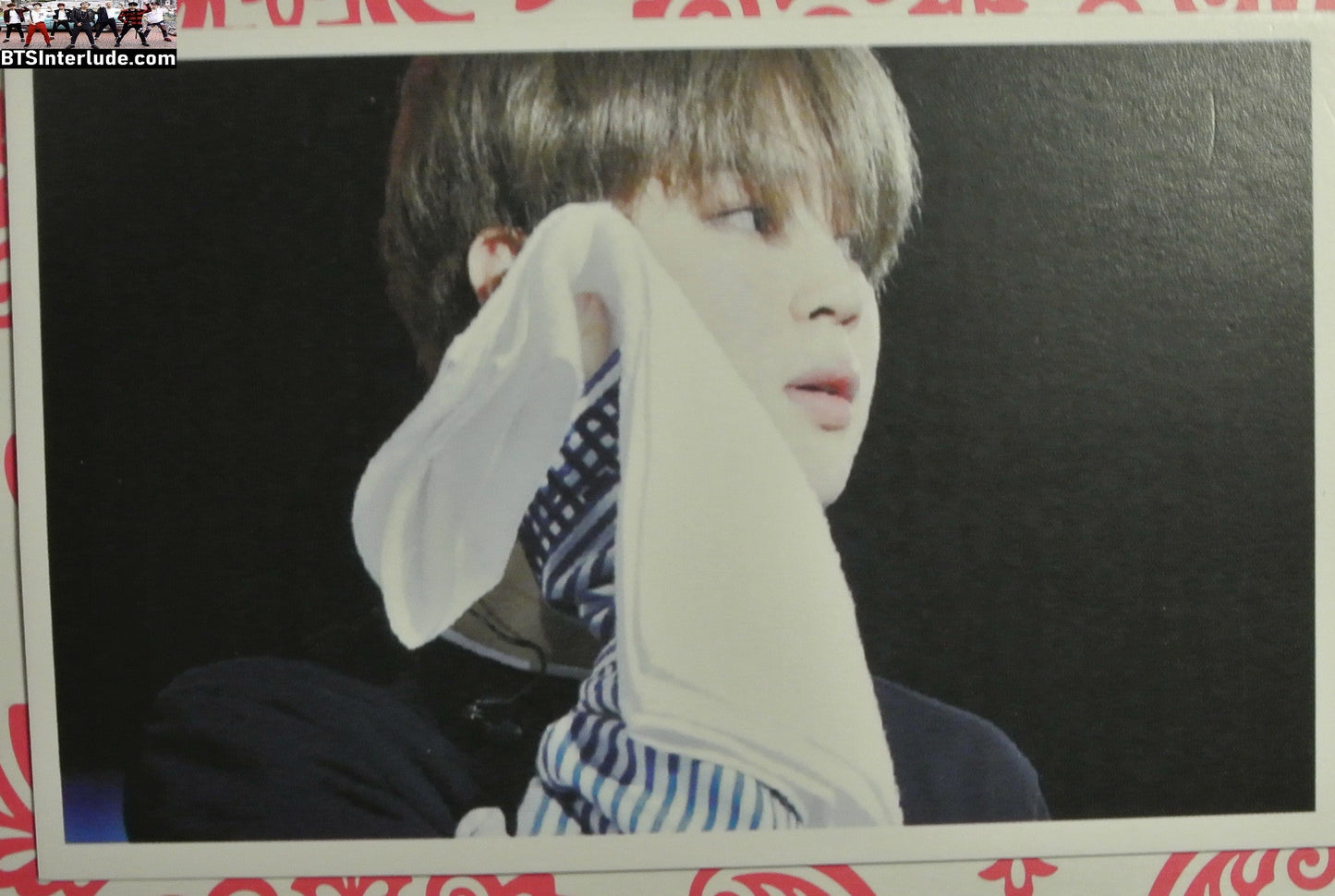 BTS PHOTOCARD FANSITE PARK JIMIN 박지민 BLOND HAIR PINSTRIPE SHIRT TOWEL PC PHOTO CARD