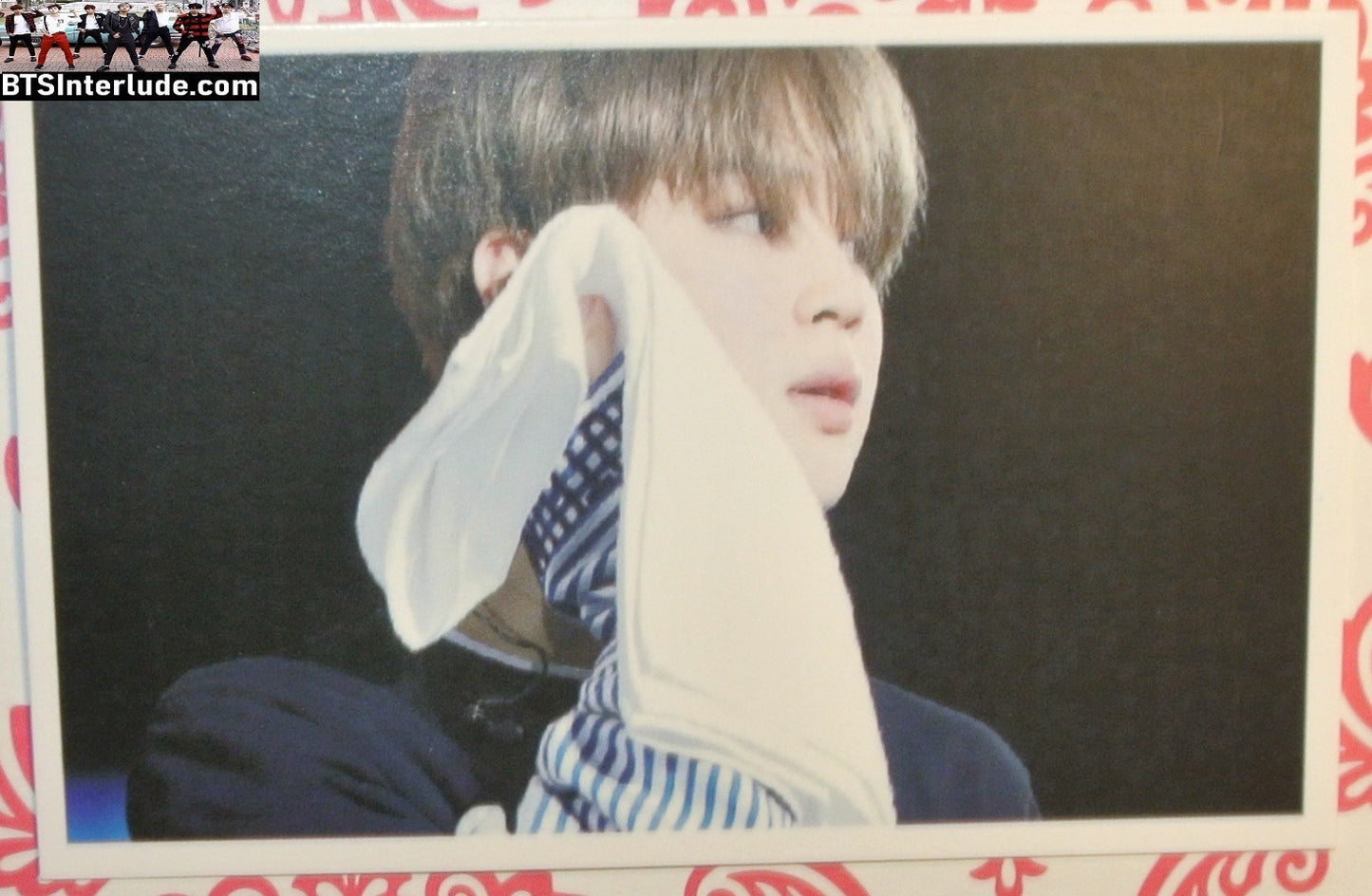 BTS PHOTOCARD FANSITE PARK JIMIN 박지민 BLOND HAIR PINSTRIPE SHIRT TOWEL PC PHOTO CARD