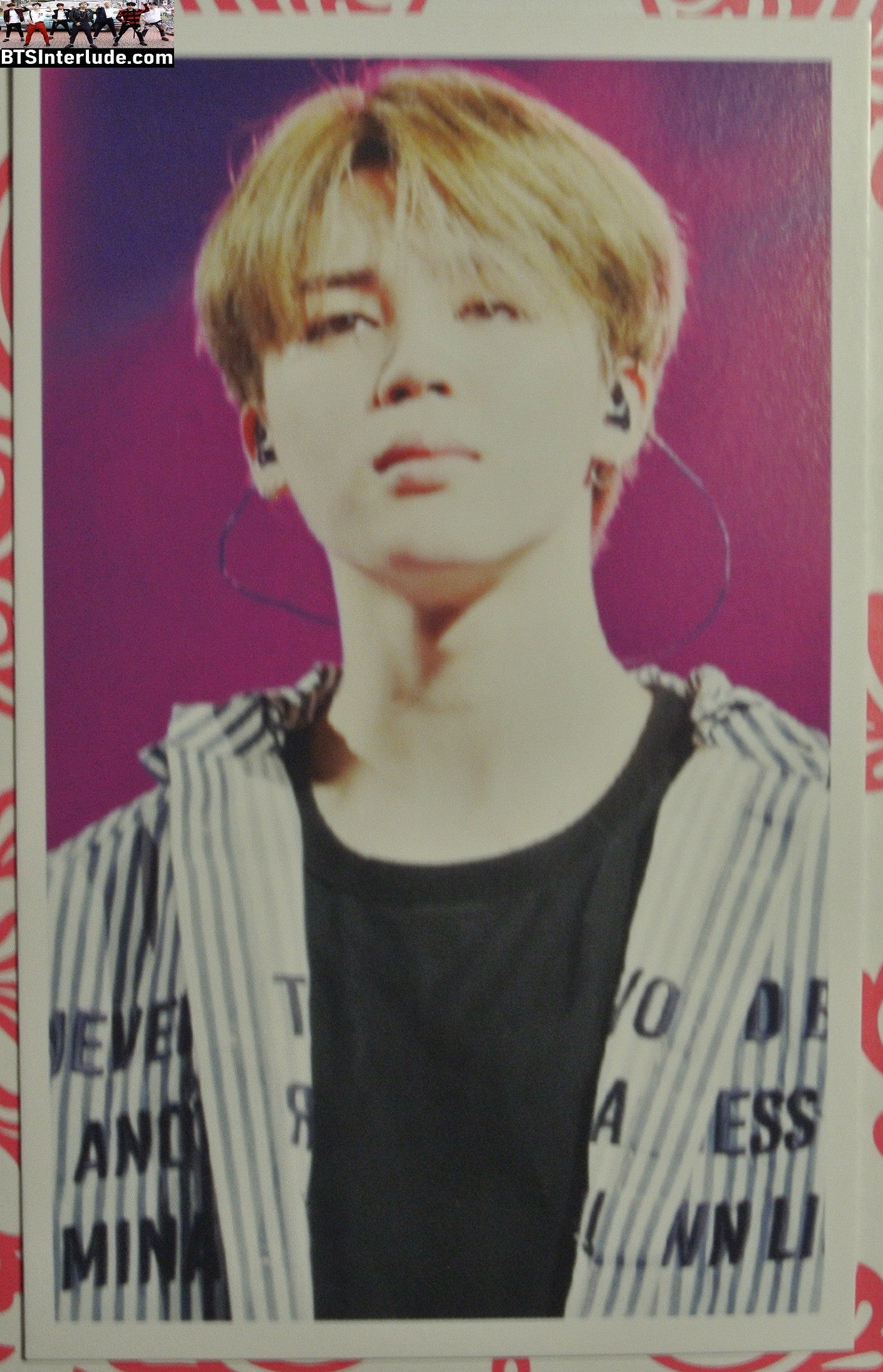 BTS PHOTOCARD FANSITE PARK JIMIN 박지민 BLOND HAIR PINSTRIPE SHIRT PC PHOTO CARD