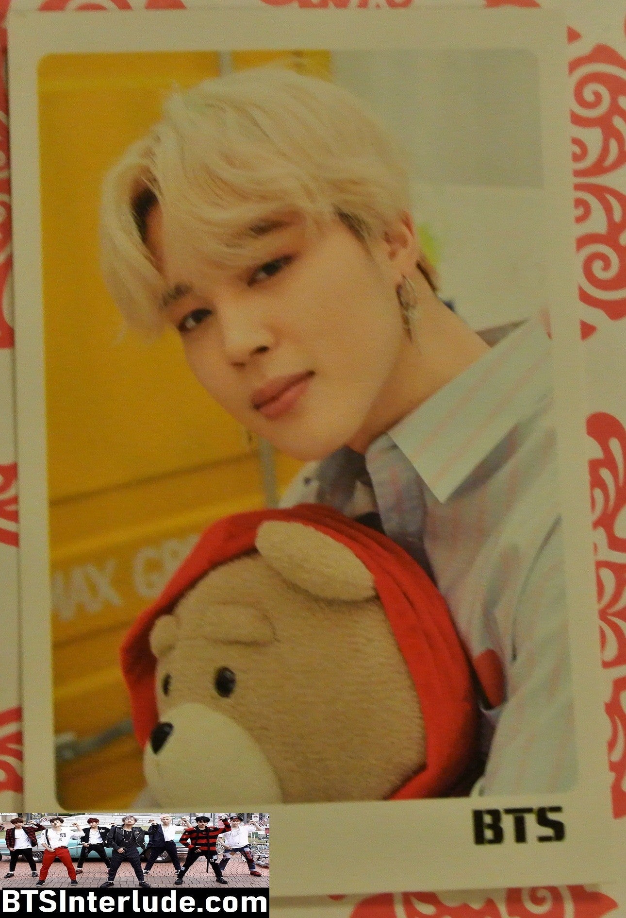 BTS PHOTOCARD FANSITE PARK JIMIN 박지민 BLOND HAIR TEDDY BEAR PHOTO CARD PC