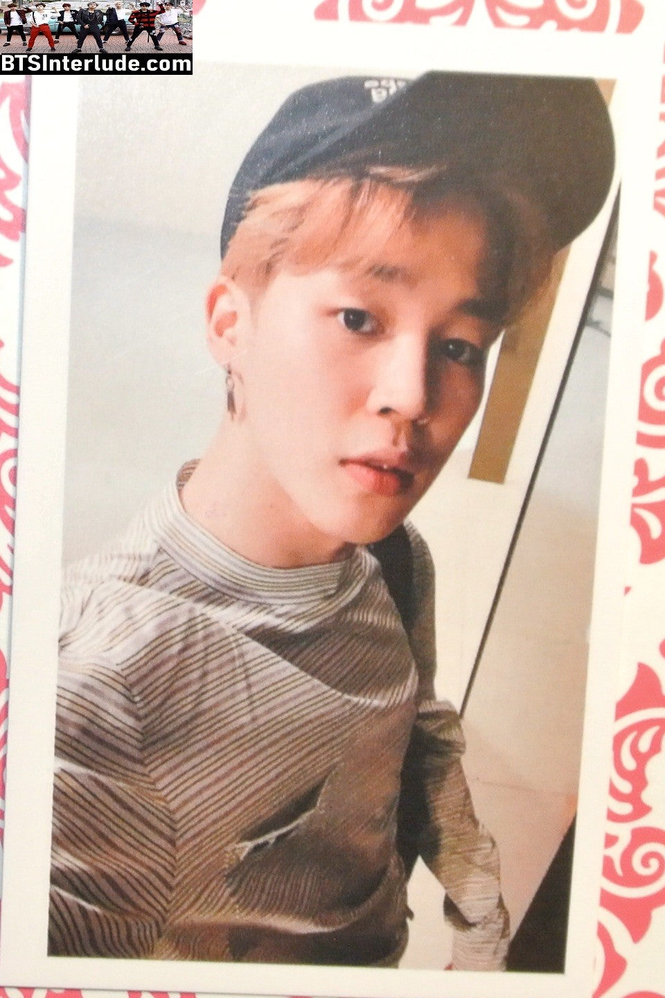 BTS PHOTOCARD FANSITE PARK JIMIN 박지민 RED HAIR BLACK CAP STRIPES PC PHOTO CARD