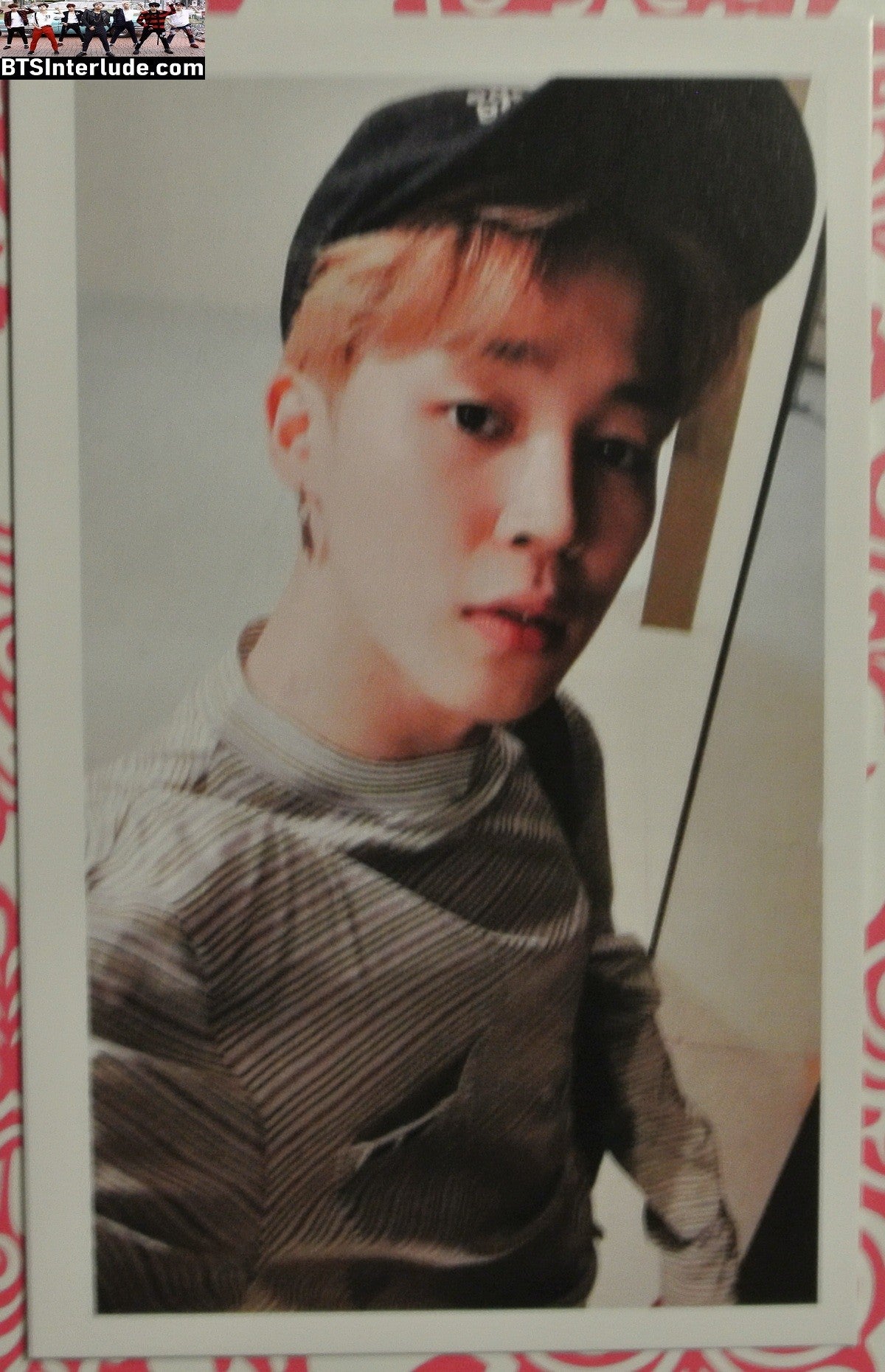 BTS PHOTOCARD FANSITE PARK JIMIN 박지민 RED HAIR BLACK CAP STRIPES PC PHOTO CARD