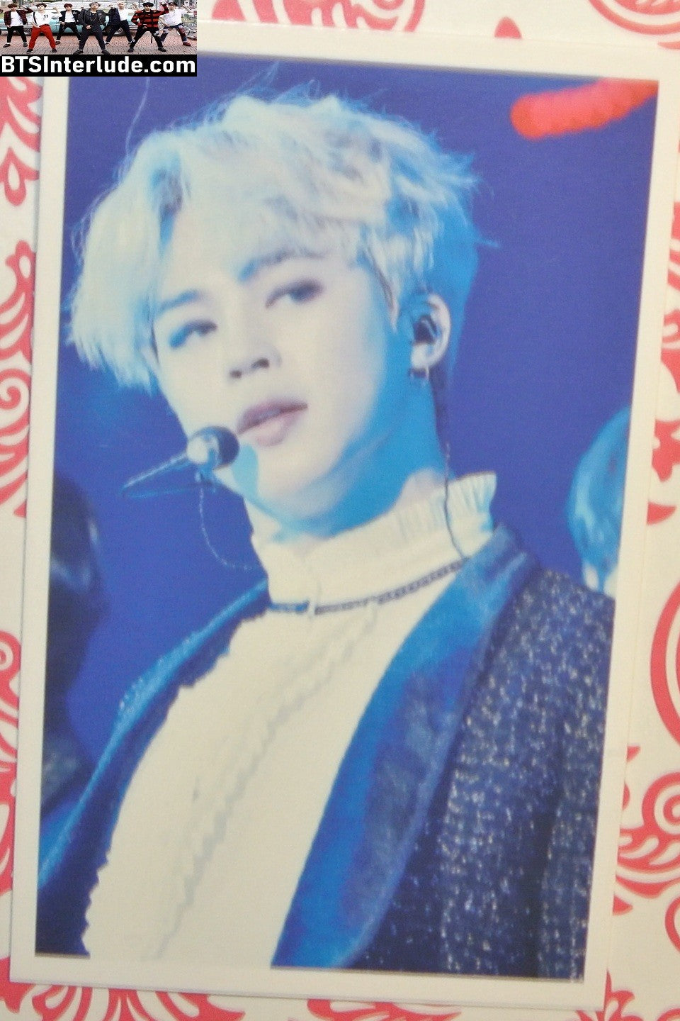 BTS PHOTOCARD FANSITE PARK JIMIN 박지민 SILVER HAIR WHITE RUFFLE SHIRT PC PHOTO CARD