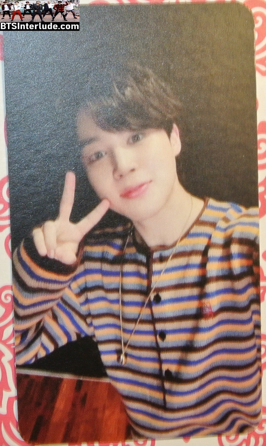 BTS PHOTOCARD FANSITE PARK JIMIN 박지민 STRIPED SHIRT V SIGN PC PHOTO CARD