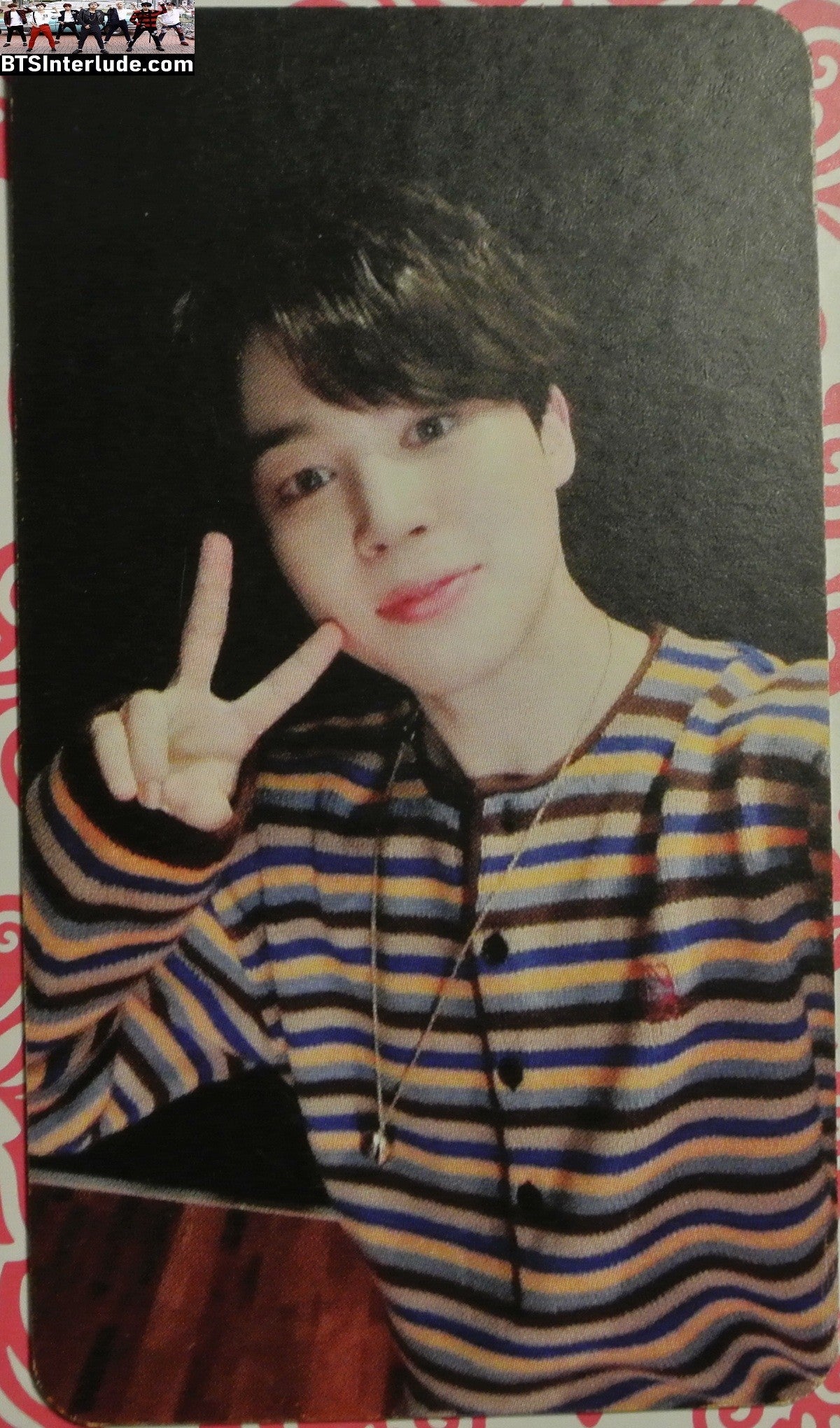 BTS PHOTOCARD FANSITE PARK JIMIN 박지민 STRIPED SHIRT V SIGN PC PHOTO CARD