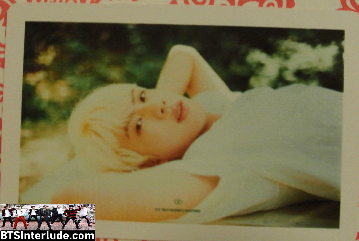BTS PHOTOCARD FANSITE JIN KIM SEOKJIN 김석진 BLOND HAIR LYING DOWN WHITE SHIRT PHOTO CARD PC