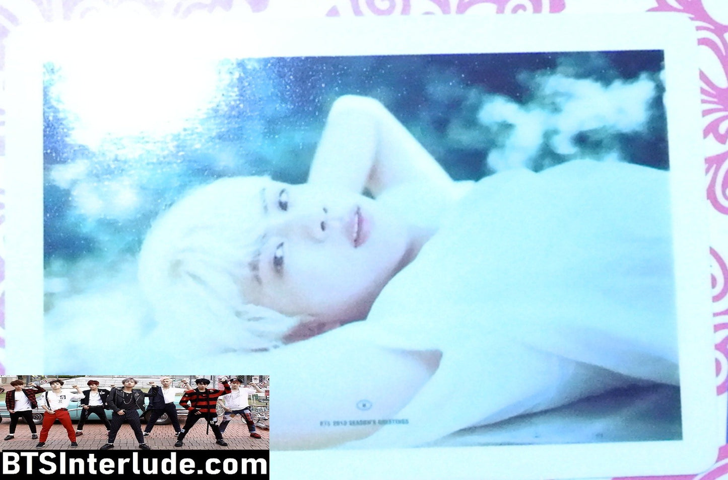 BTS PHOTOCARD FANSITE JIN KIM SEOKJIN 김석진 BLOND HAIR LYING DOWN WHITE SHIRT PHOTO CARD PC