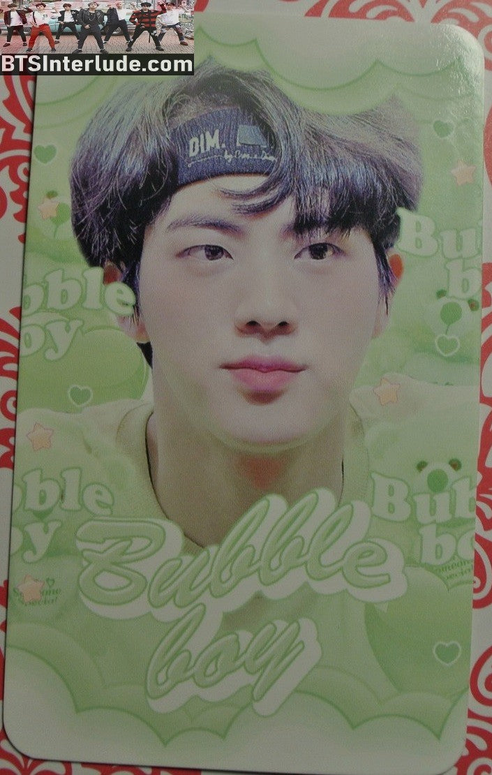 BTS PHOTOCARD FANSITE JIN KIM SEOKJIN 김석진 BUBBLE BOY FANSITE GREEN BLACK HEADBAND PHOTO CARD
