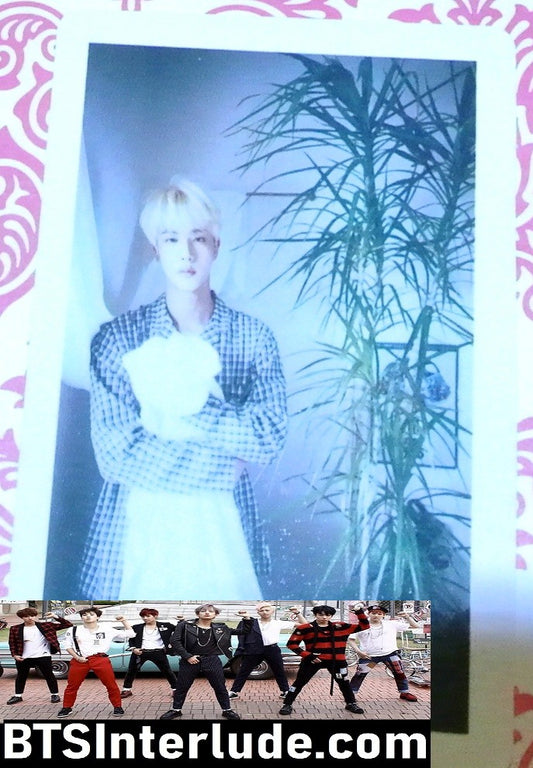 BTS PHOTOCARD FANSITE JIN KIM SEOKJIN 김석진 BLOND HAIR BLACK WHITE CHECKED SHIRT PHOTO CARD PC