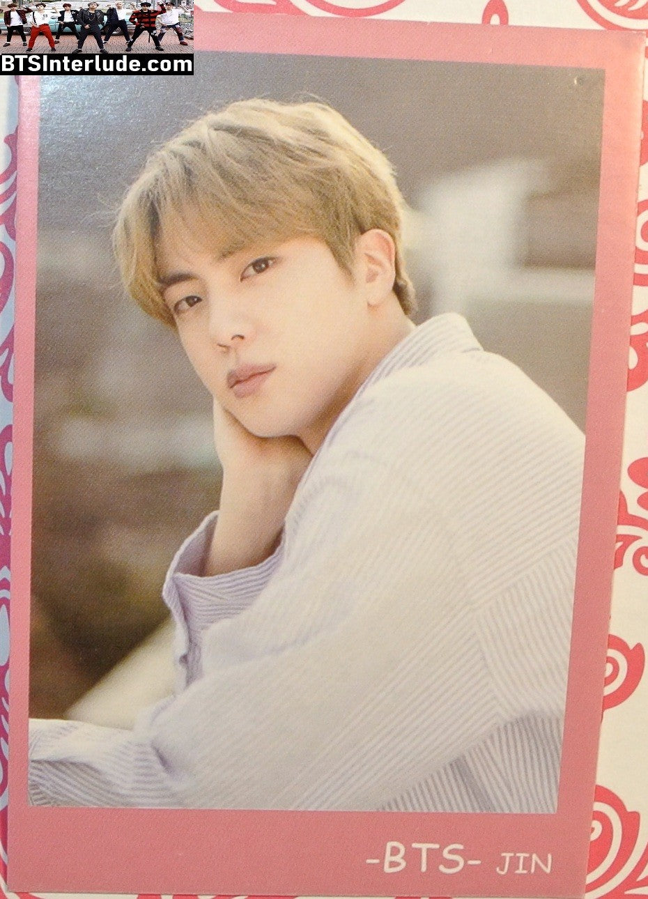 BTS PHOTOCARD FANSITE JIN KIM SEOKJIN 김석진 BLOND HAIR PINK FRAME WHITE JACKET TURN PC PHOTO CARD
