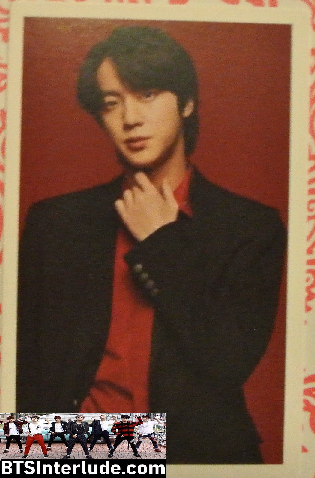 BTS PHOTOCARD FANSITE JIN KIM SEOKJIN 김석진 RED SHIRT BLACK JACKET PHOTO CARD PC