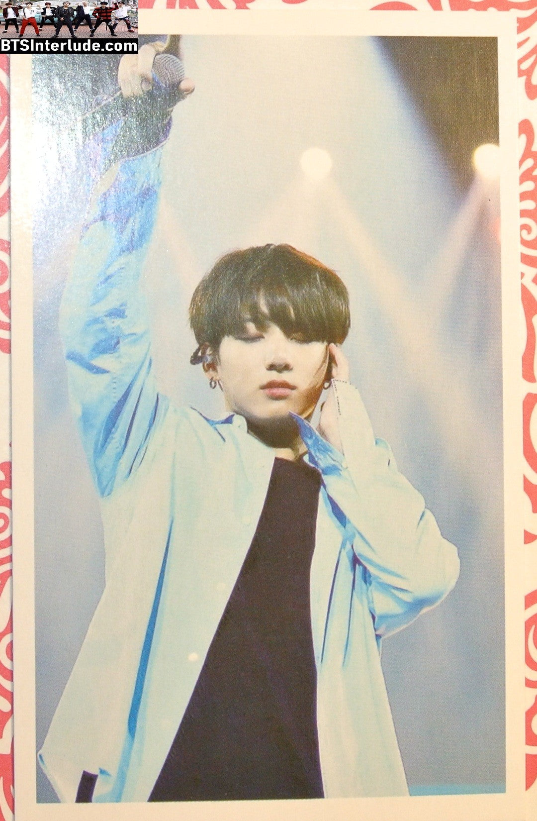 BTS PHOTOCARD FANSITE JEON JUNGKOOK 전정국 BLACK SHIRT BLUE SATIN SHIRT ARM UP PC PHOTO CARD