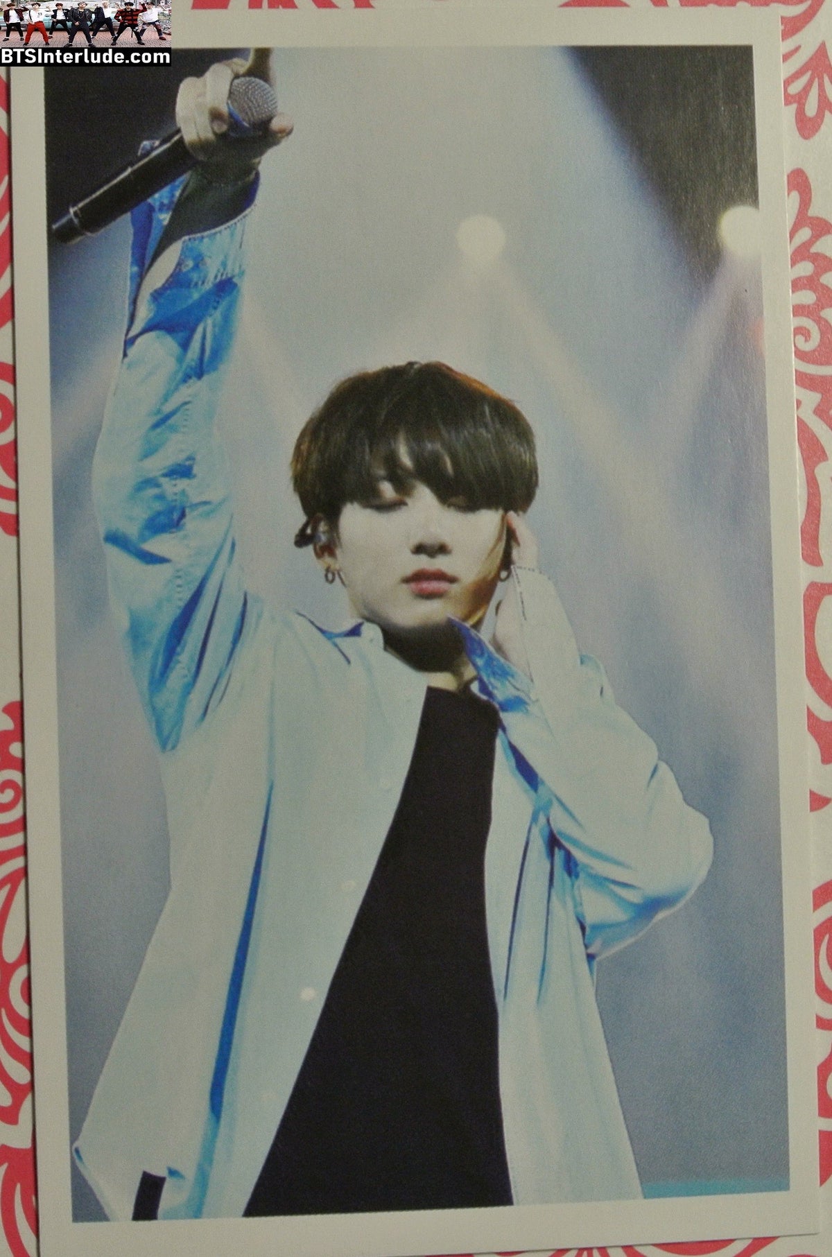 BTS PHOTOCARD FANSITE JEON JUNGKOOK 전정국 BLACK SHIRT BLUE SATIN SHIRT ARM UP PC PHOTO CARD