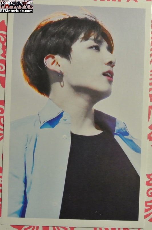 BTS PHOTOCARD FANSITE JEON JUNGKOOK 전정국 BLACK SHIRT BLUE SATIN SHIRT 3/4 PROFILE PC PHOTO CARD