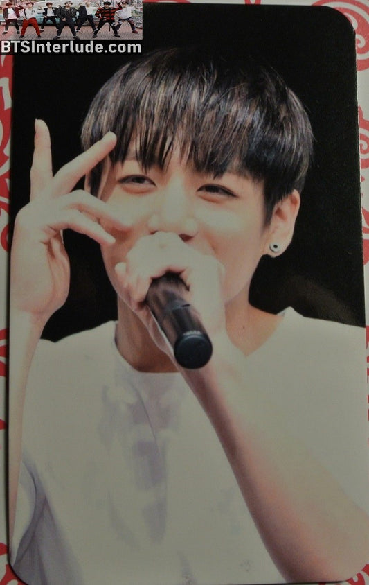 BTS PHOTOCARD FANSITE JEON JUNGKOOK 전정국 BROWN HAIR WHITE T SHIRT MIC FANSIGN PHOTO CARD