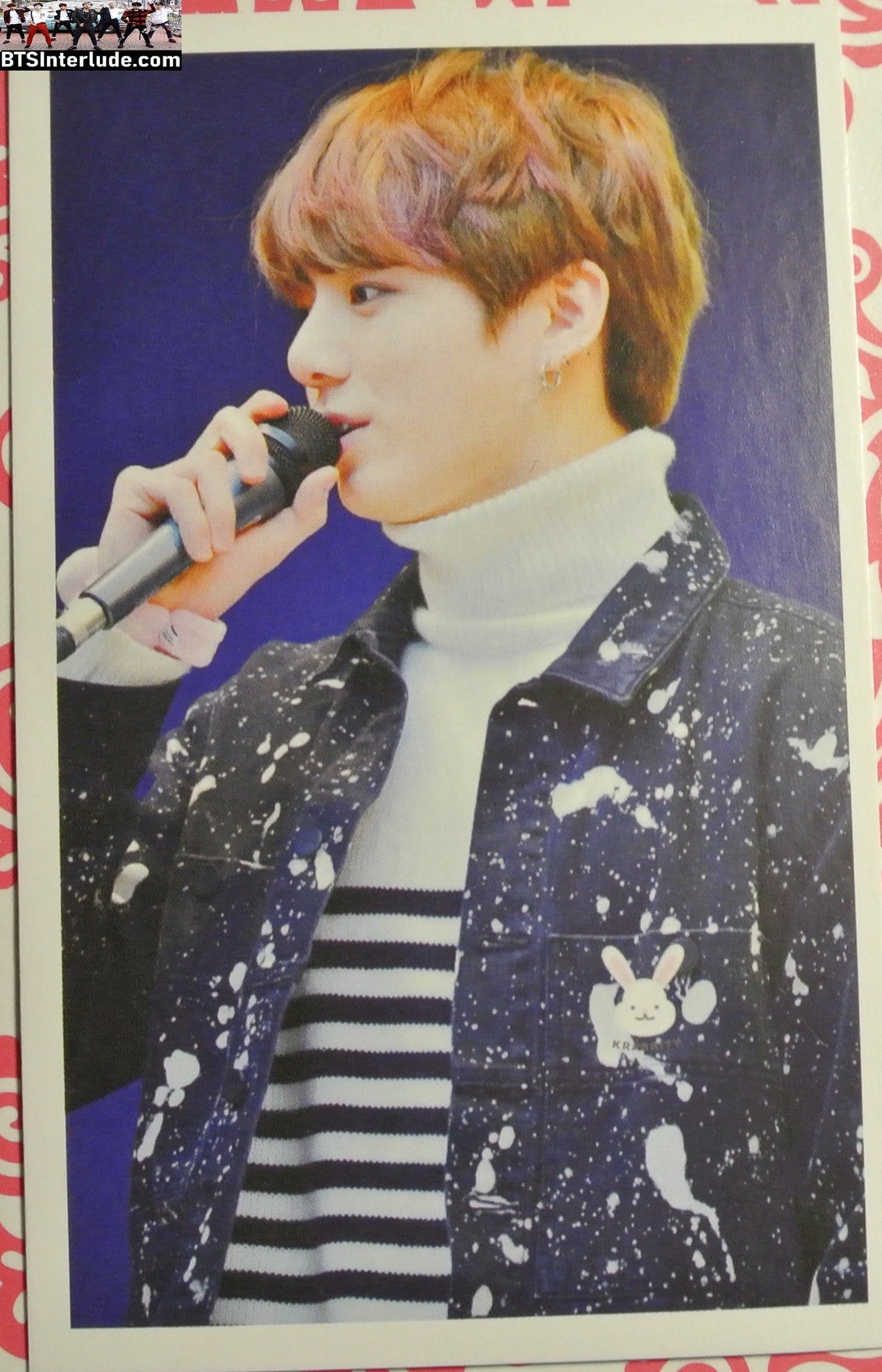 BTS PHOTOCARD FANSITE JEON JUNGKOOK 전정국 BLACK WHITE SPLOTCHY JACKET MIC PROFILE PC PHOTO CARD