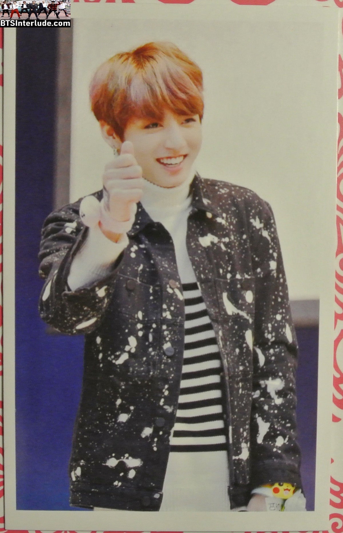 BTS PHOTOCARD FANSITE JEON JUNGKOOK 전정국 BLACK WHITE SPLOTCHY JACKET THUMBS UP PC PHOTO CARD